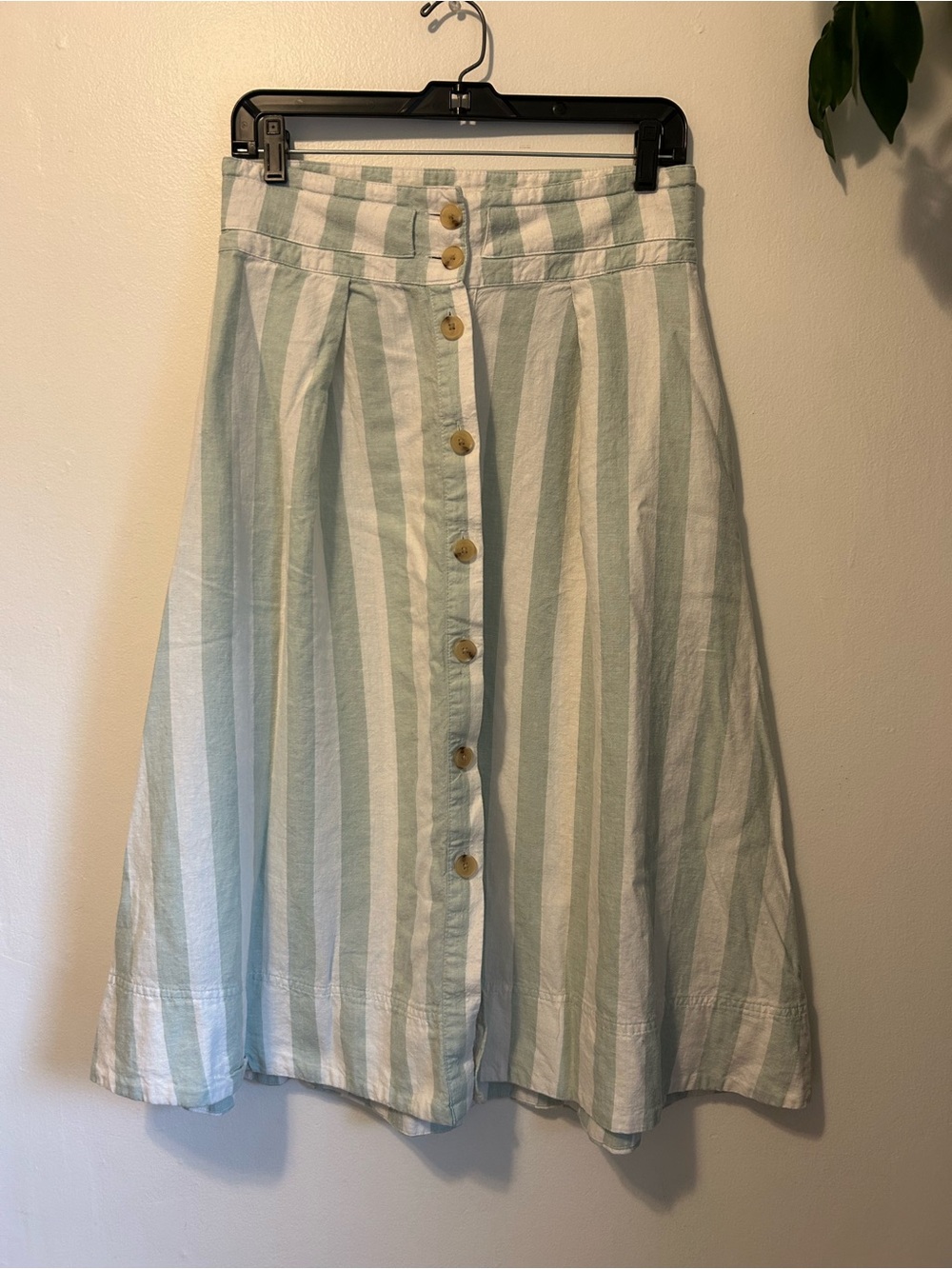 a new day Sage and White Striped Button-Front A-Line Midi Skirt - Small